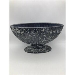 Vintage Haeger Pottery Pedestal Bowl/Planter Black Gray Oval Textured Ribbed